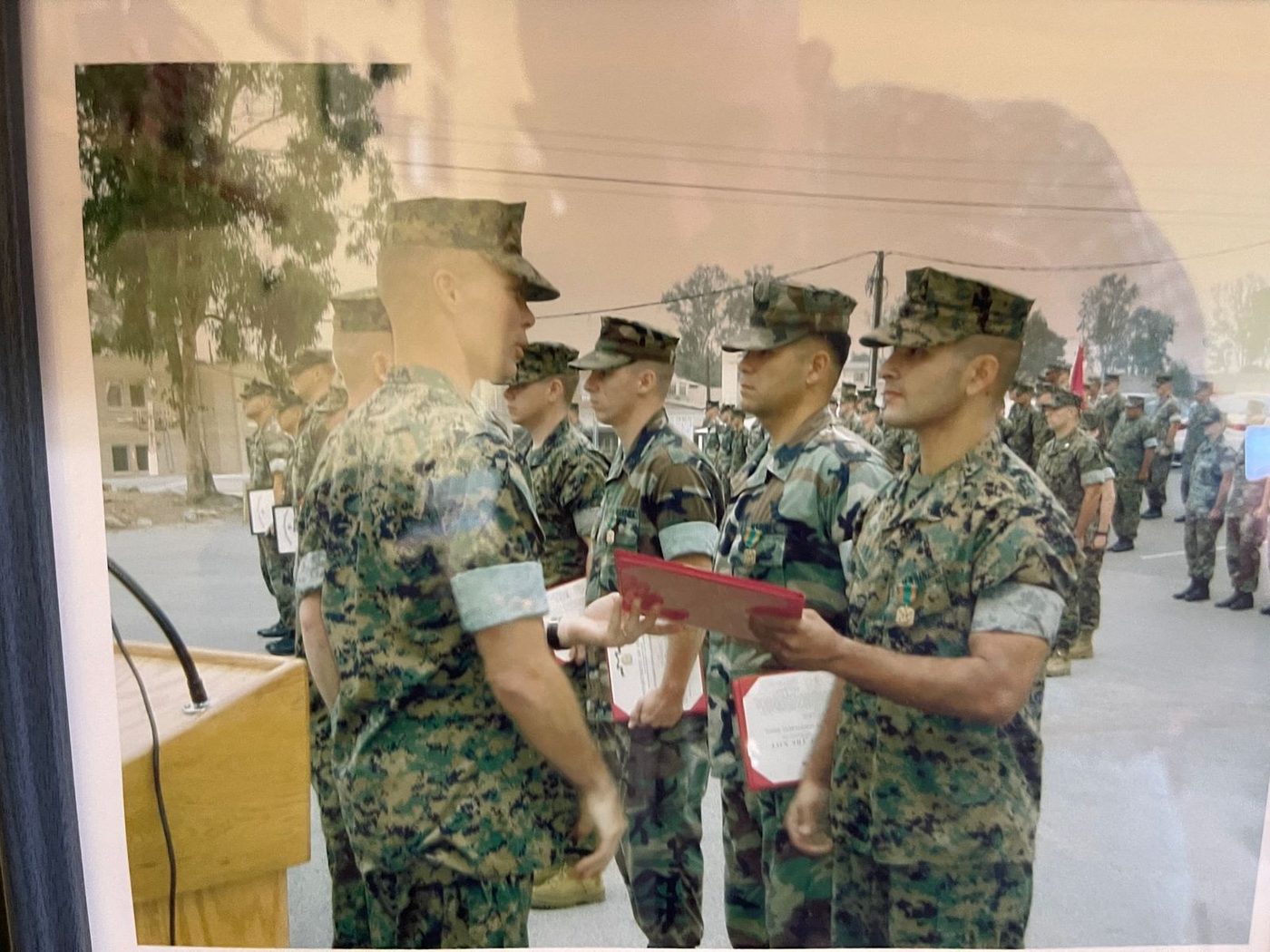Tony Perez receiving recognition, U.S. Marine Corps